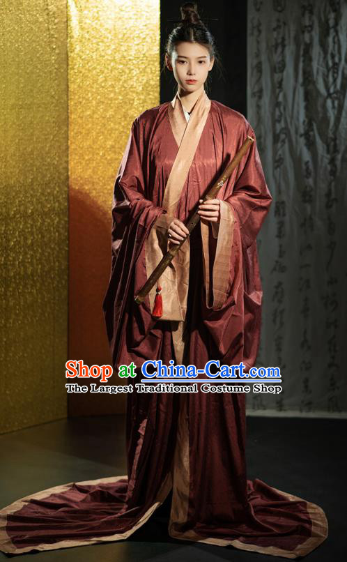 Chinese Traditional Han Fu Straight Front Robe Qin Dynasty Prince Costume Ancient Childe Clothing