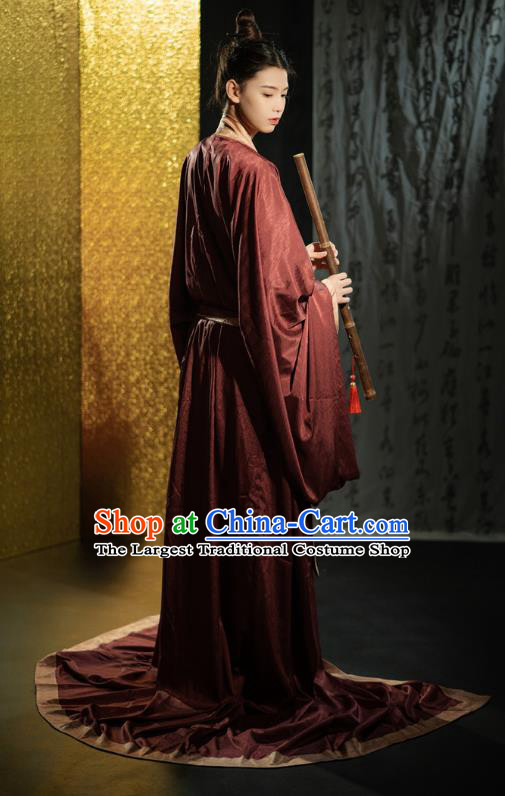 Chinese Traditional Han Fu Straight Front Robe Qin Dynasty Prince Costume Ancient Childe Clothing
