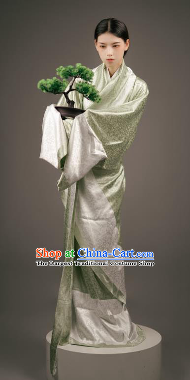 Chinese Ancient Palace Maid Clothing Traditional Han Fu Green Curving Front Robe Han Dynasty Court Woman Costume