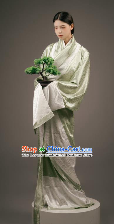 Chinese Ancient Palace Maid Clothing Traditional Han Fu Green Curving Front Robe Han Dynasty Court Woman Costume
