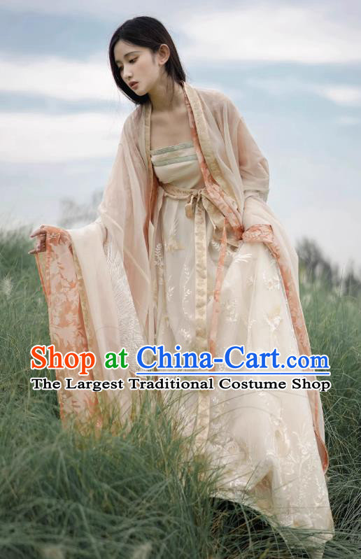 Chinese Tang Dynasty Imperial Consort Clothing Embroidered Hanfu Dresses Ru Qun and Cape Ancient Princess Garment Costumes