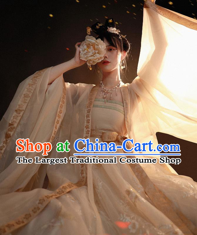 Chinese Tang Dynasty Imperial Consort Clothing Embroidered Hanfu Dresses Ru Qun and Cape Ancient Princess Garment Costumes