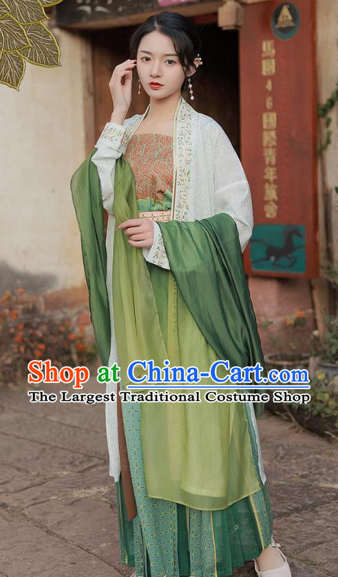 Chinese Song Dynasty Court Princess Garment Costumes Hanfu BeiZi Green Dresses Ancient Palace Beauty Clothing