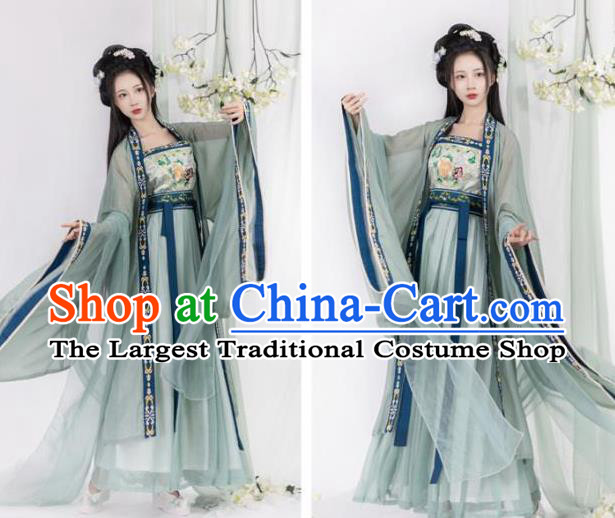 Chinese Tang Dynasty Imperial Princess Garment Costumes Ruqun Hanfu Clothing Ancient Palace Woman Green Dresses