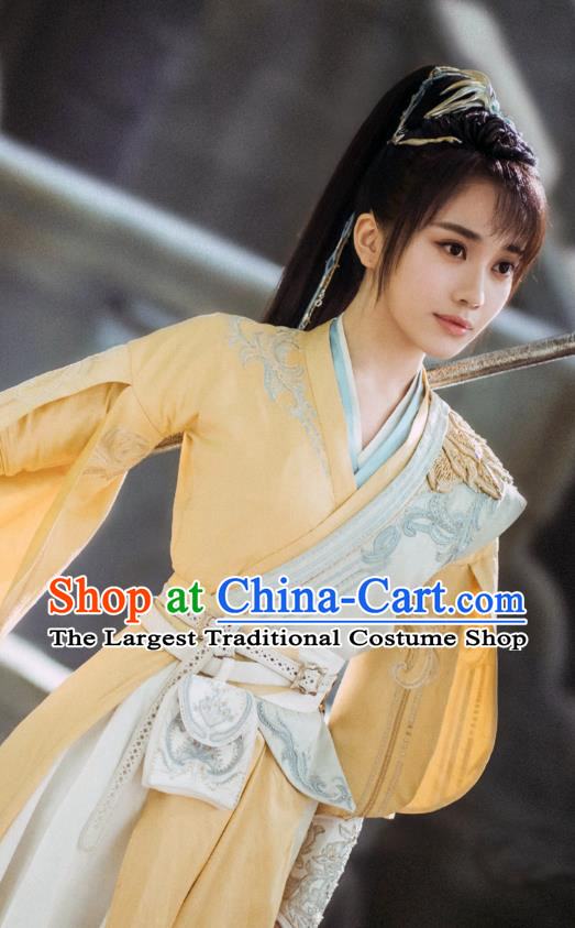 Chinese Ancient Swordswoman Garment Costumes TV Series The Blood of Youth Sikong Qianluo Yellow Dress Clothing