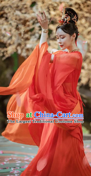 Chinese Ancient Dancing Lady Garment Costumes Young Beauty Clothing TV Series The Blood of Youth Tian Nv Rui Red Dress