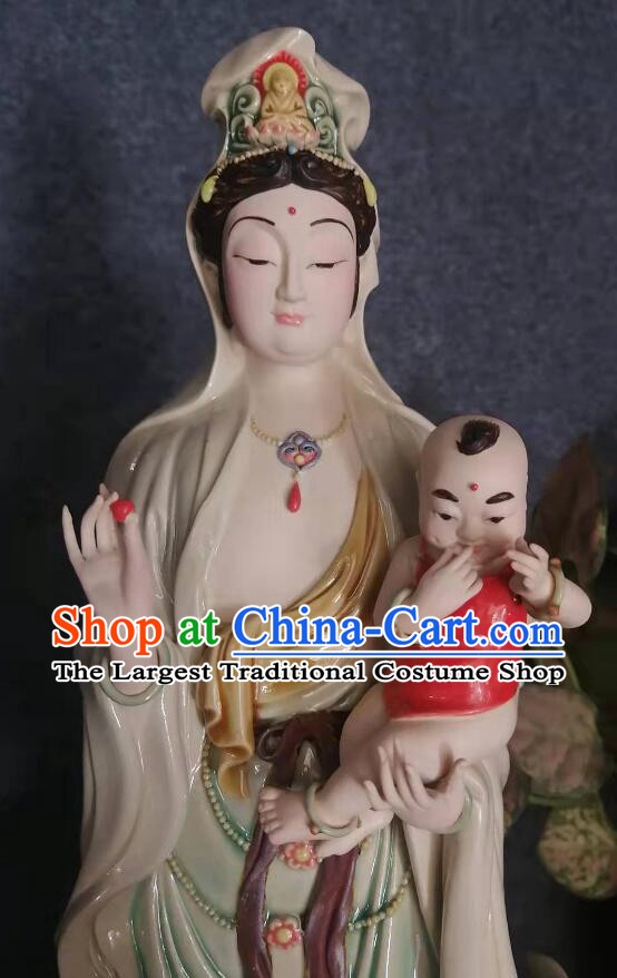 Chinese Songzi Guan Yin Statue Shiwan Ceramic Sculpture Figurine
