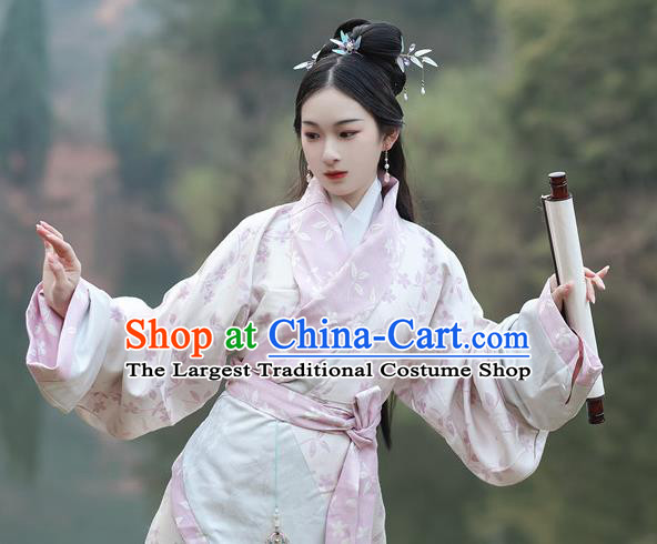 Chinese Han Dynasty Princess Clothing Ancient Palace Lady Costume Traditional Han Fu Pink Dress Curving Front Robe