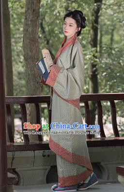 Chinese Han Dynasty Young Lady Clothing Ancient Noble Woman Costume Traditional Han Fu Curving Front Robe Grey Dress