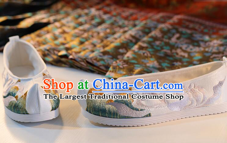 China Handmade Shoes White Cloth Nine Tail Fox Pattern Shoes Traditional Hanfu Shoes Ancient Childe Shoes