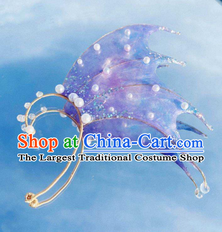 Handmade Tassel Purple Fish Tail Accessories Cosplay Mermaid Ear Jewelries Stage Performance Earrings