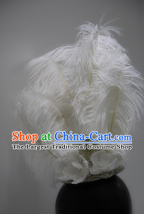 Top Handmade Stage Show Headdress Model Contest Hair Accessories Catwalks White Feather Crown
