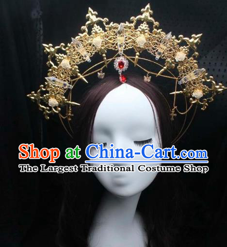 Top Goddess Hair Jewelry Stage Show Headwear Handmade Catwalks Golden Royal Crown