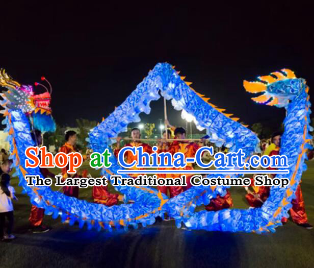 Blue Silk Chinese Luminous Dragon Dancing Props LED Lights Dragon Dance Costumes Complete Set for 19-20 People