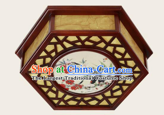 Chinese Painting of Birds and Flowers Lantern Handmade Wood Lantern Traditional Ceiling Parchment Lamp
