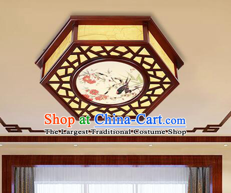Chinese Painting of Birds and Flowers Lantern Handmade Wood Lantern Traditional Ceiling Parchment Lamp