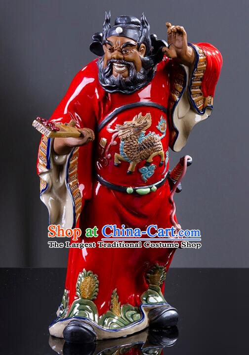 Chinese Ceramics Zhong Kui Statue Bringing Blessings To Hall Hand Made Shi Wan Artistic