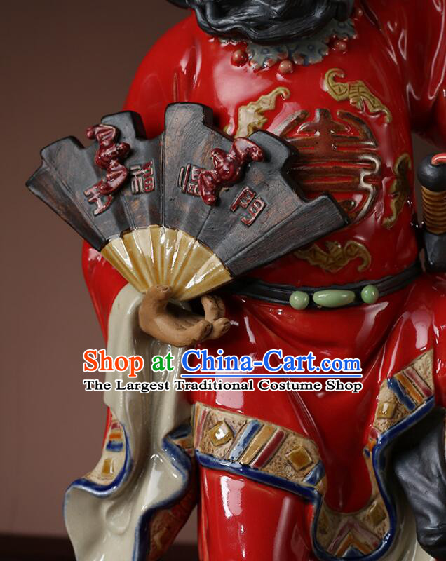 Chinese Hand Made Shi Wan Figurine Ceramics Artistic Zhong Kui Leading Luck Statue