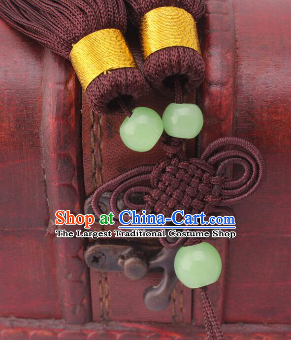 Chinese Handmade Jade Beads Pendant Tai Chi Sword Brown Tassels