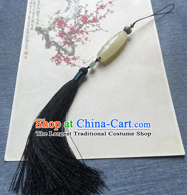 Chinese Tai Chi Sword Fringe Handmade Black Tassels Jade Pendant