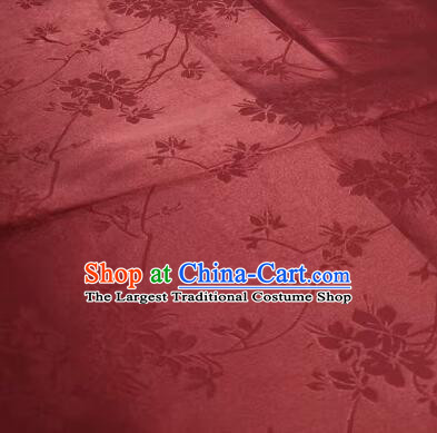 Chinese Traditional Jacquard Fabric Classical Plum Blossom Patterns Design Red Satin Silk