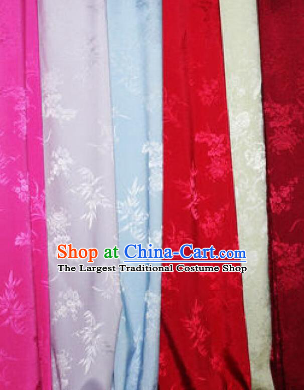 Chinese Classical Plum Orchids Bamboo Chrysanthemum Patterns Design Red Silk Traditional Jacquard Satin Fabric