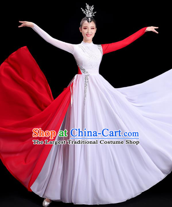 Chinese Spring Festival Gala Opening Dance White Dress Women Group Chorus Clothing Umbrella Dance Costume