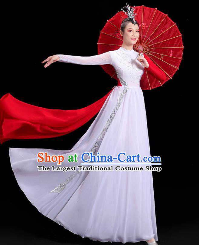 Chinese Spring Festival Gala Opening Dance White Dress Women Group Chorus Clothing Umbrella Dance Costume