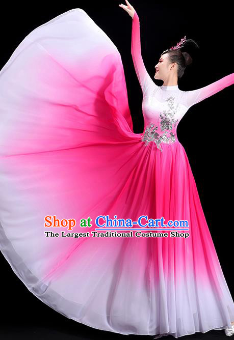 Chinese Umbrella Dance Costume Spring Festival Gala Opening Dance Pink Dress Women Group Chorus Clothing