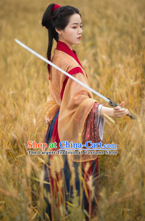 China Ancient Swordswoman Costumes Traditional Hanfu Dresses Jin Dynasty Heroine Hua Mulan Historical Clothing