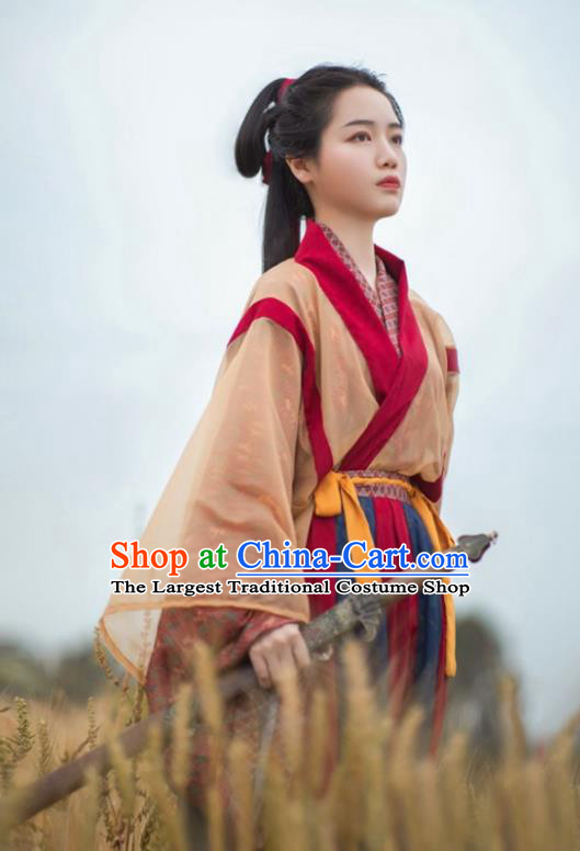 China Ancient Swordswoman Costumes Traditional Hanfu Dresses Jin Dynasty Heroine Hua Mulan Historical Clothing