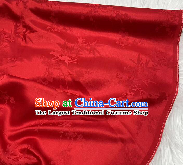 Chinese Classical Plum Orchid Bamboo Patterns Design Red Mulberry Silk Traditional Jacquard Silk Fabric