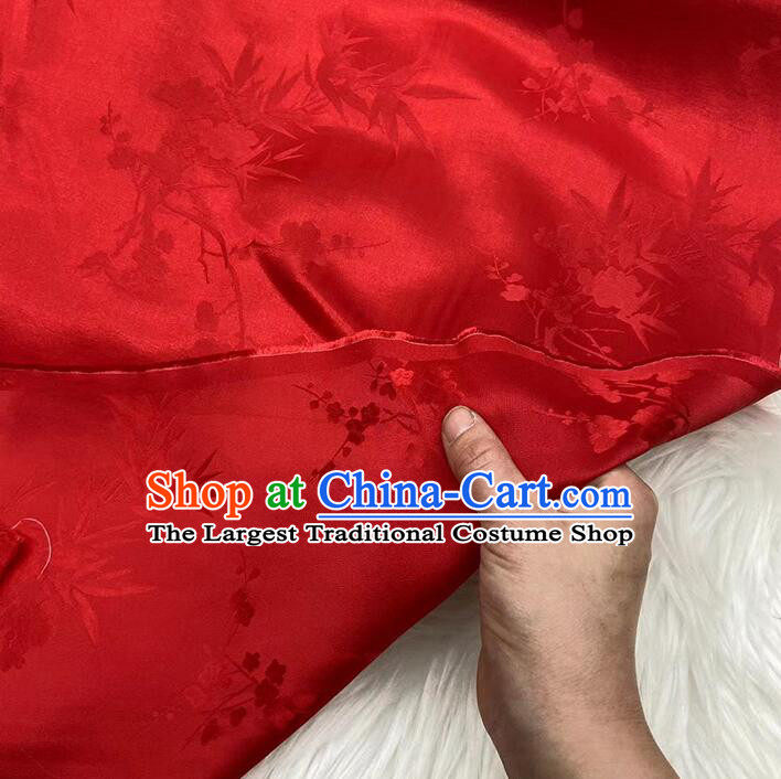 Chinese Classical Plum Bamboo Patterns Design Red Mulberry Silk Traditional Jacquard Silk Fabric