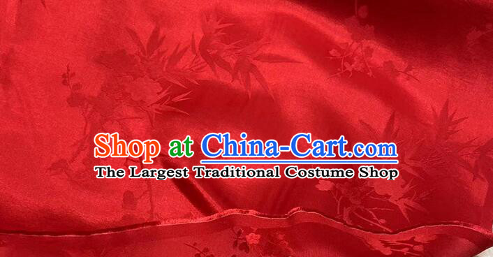 Chinese Classical Plum Bamboo Patterns Design Red Mulberry Silk Traditional Jacquard Silk Fabric