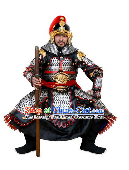 Chinese Ancient General Armor Costumes Song Dynasty Metal Armor and Helmet Complete Set