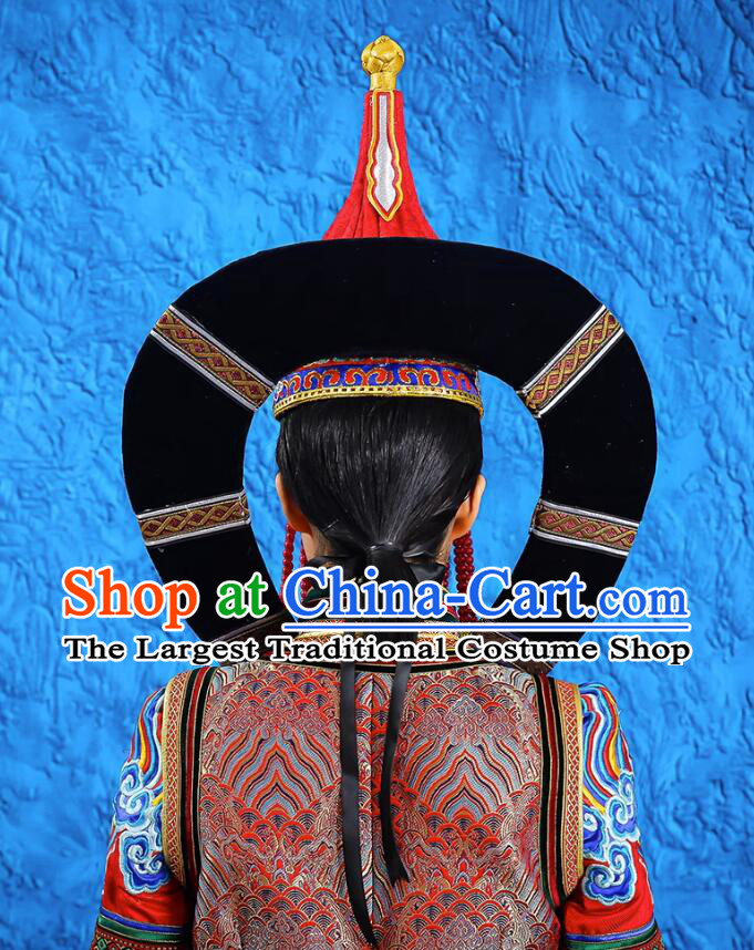 China Mongol Nationality Wedding Headwear Handmade Khorchin Ethnic Princess Hat Mongolian Nationality Festival Headdress