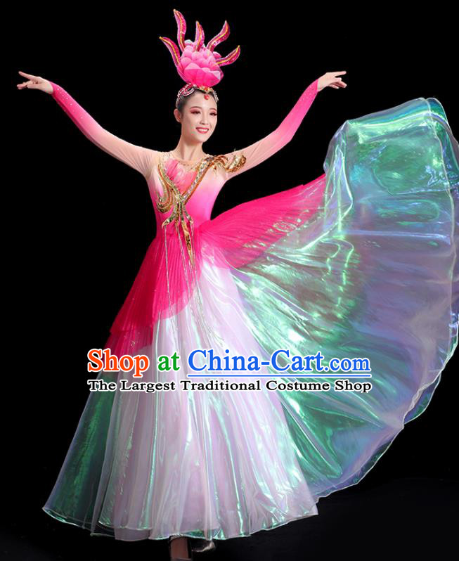 China Opening Dance Clothing Women Group Stage Show Pink Dress Modern Dance Costume Flower Dance Fashion