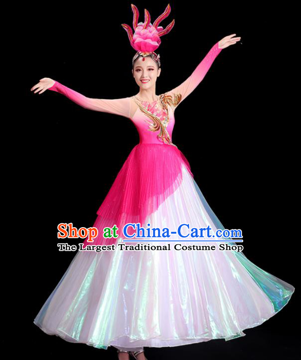 China Opening Dance Clothing Women Group Stage Show Pink Dress Modern Dance Costume Flower Dance Fashion