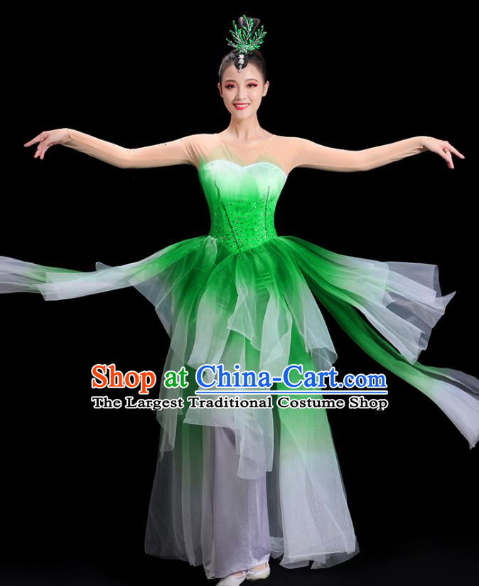 China Yangko Dance Costume Jasmine Dance Fashion Umbrella Dance Clothing Women Group Stage Show Green Uniform