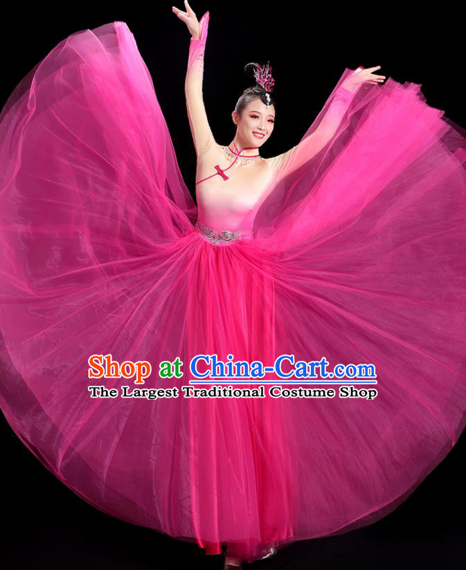 China Yangko Dance Costume Mongolian Ethnic Dance Fashion Opening Dance Clothing Women Group Stage Show Megenta Dress