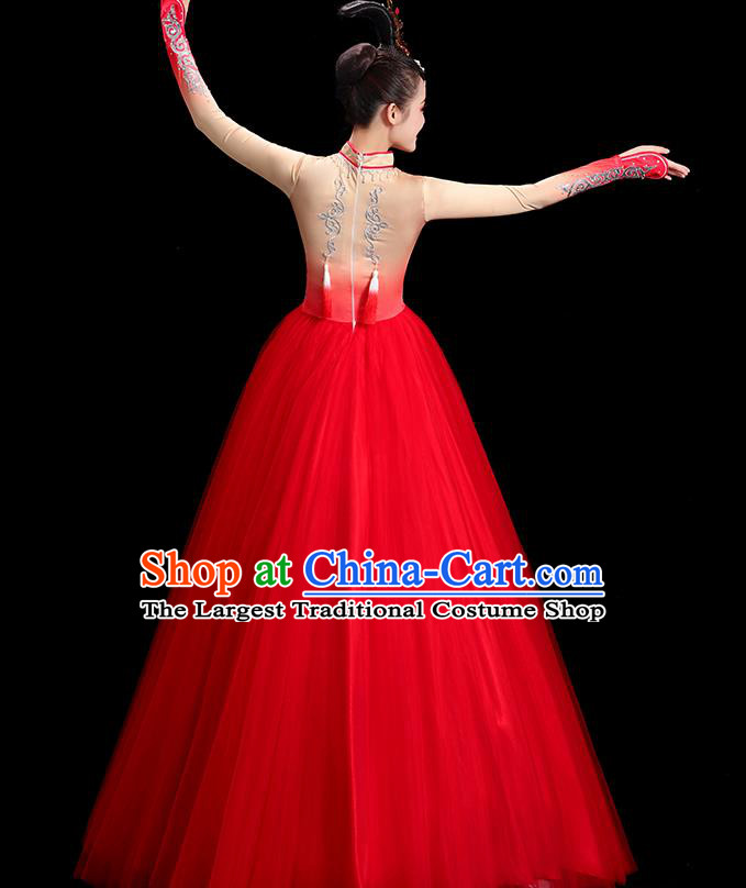 China Mongolian Ethnic Dance Fashion Opening Dance Clothing Women Group Stage Show Red Dress Yangko Dance Costume