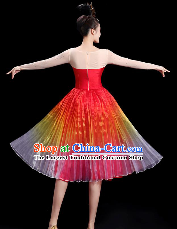 China Women Group Stage Show Red Short Dress Modern Dance Costume Embroidered Phoenix Fashion Opening Dance Clothing