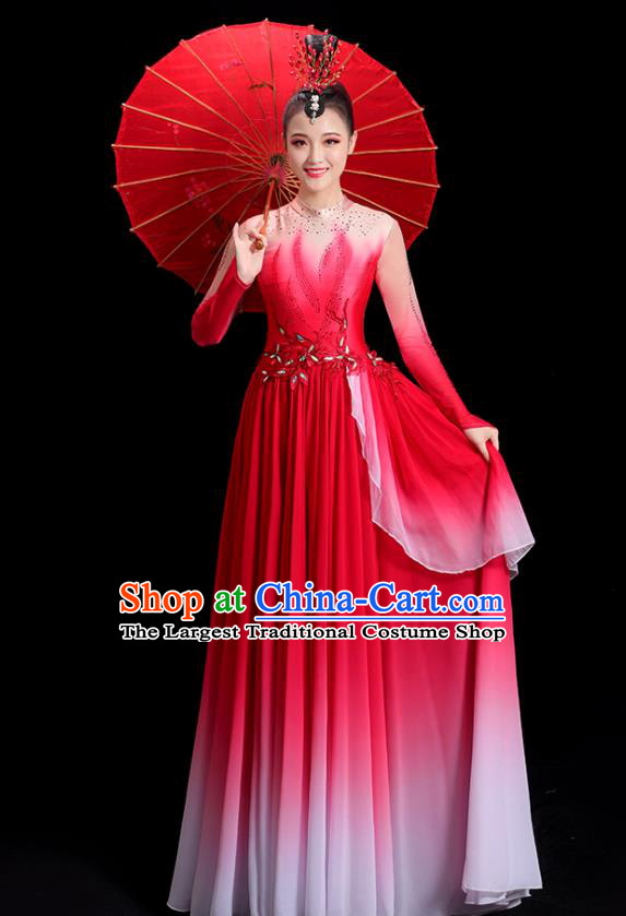 China In The Light Women Group Stage Show Red Dress Classical Dance Costume Opening Dance Clothing Umbrella Dance Fashion