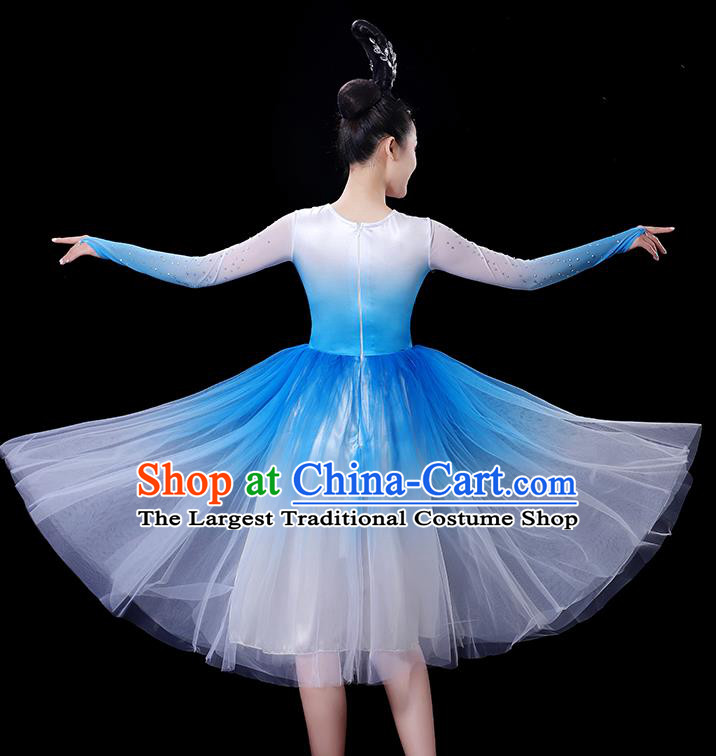 China Chorus Clothing Opening Dance Fashion Women Group Stage Show Blue Dress Modern Dance Costume