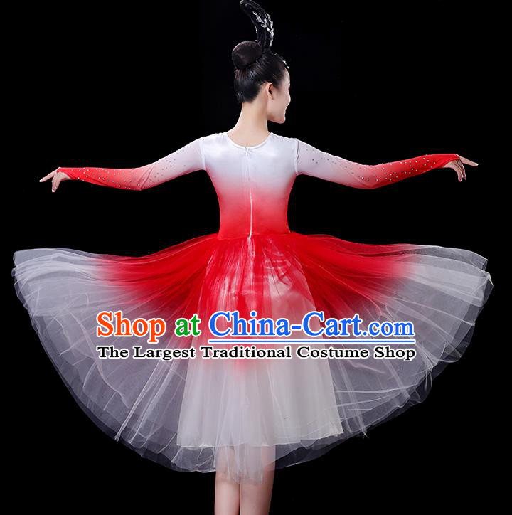 China Opening Dance Fashion Stage Show Red Dress Modern Dance Costume Women Group Chorus Clothing
