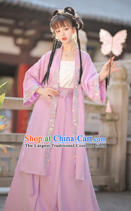 China Song Dynasty Young Woman Lilac Dresses Traditional Stage Show Hanfu Fashion Ancient Royal Princess Costumes