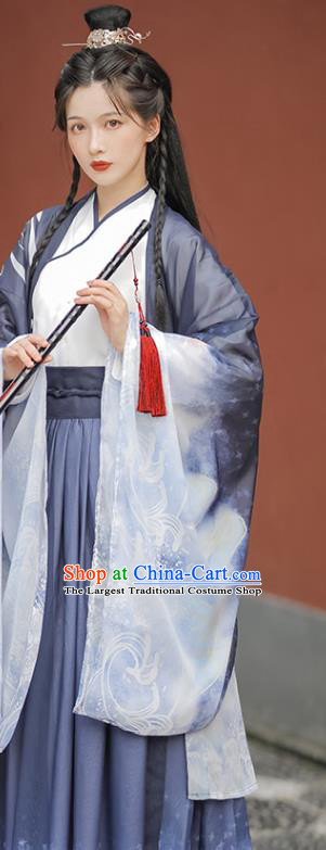 China Ancient Swordsman Costumes Ming Dynasty Young Male Dark Blue Dresses Traditional Stage Show Hanfu Fashion