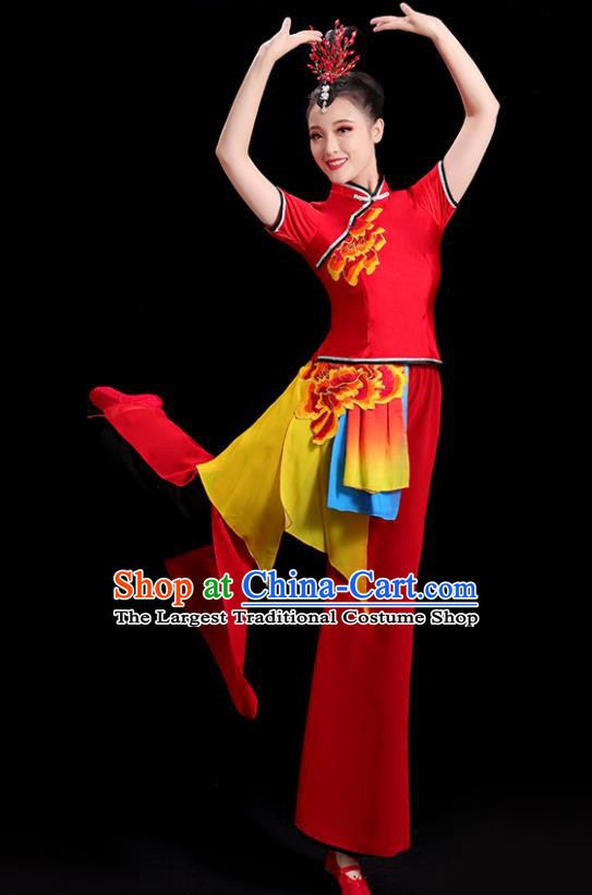 China Folk Dance Clothing Group Stage Show Red Uniform National Yangko Dance Costume