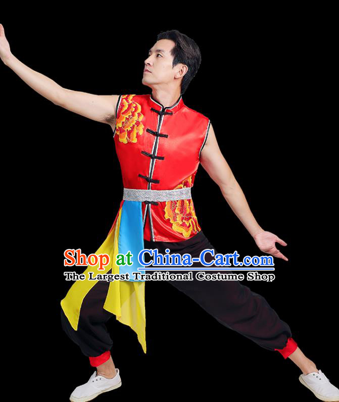 China National Yangko Dance Costume Folk Dance Clothing Male Group Stage Show Red Uniform