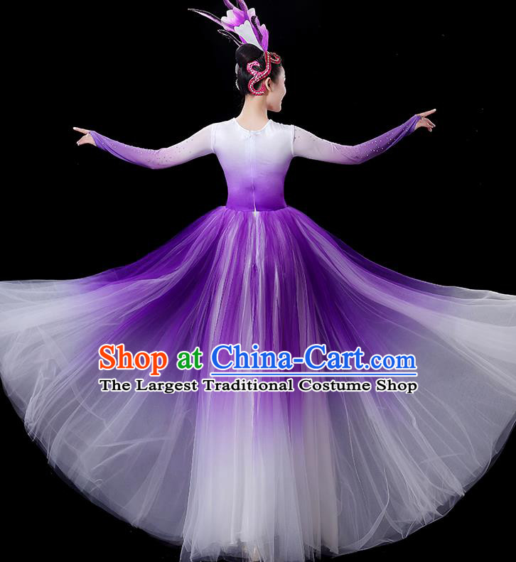 China Flower Dance Costume Opening Dance Purple Dress Women Group Performance Clothing Stage Show Fashion